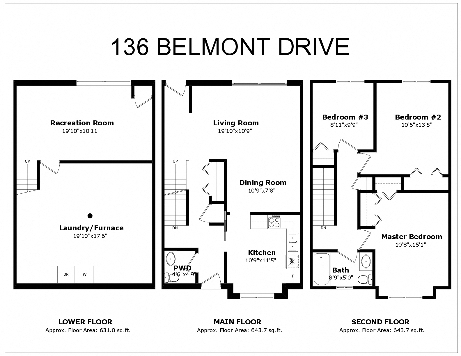 Floor plan for 3 beds, 2 baths, 1918 sqft